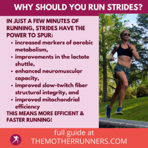 graphic in pink about running strides benefits